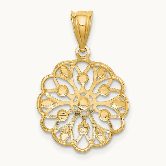 w/Rhodium Diamond-Cut Round Pendant, 14K