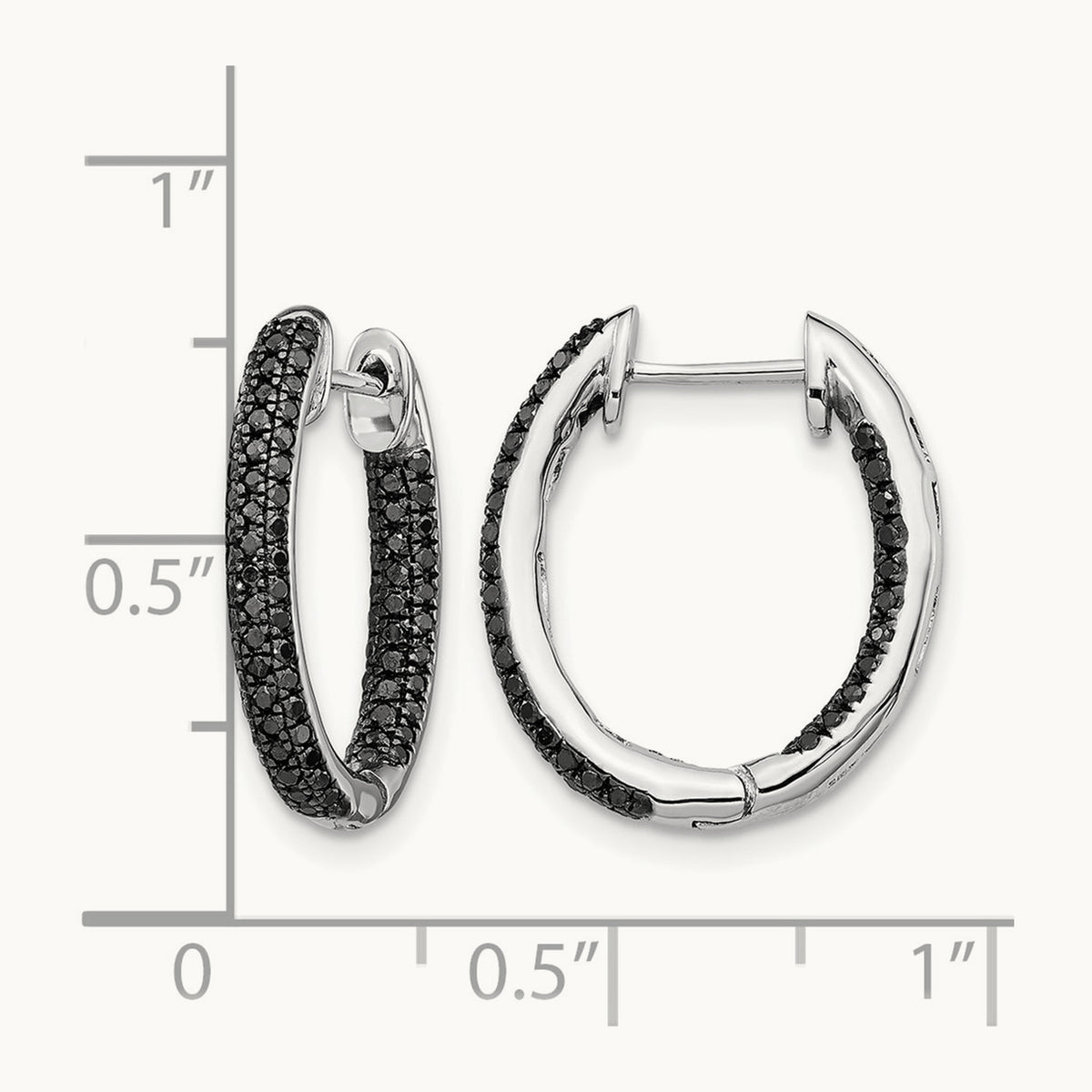 Gold, All Black Diamond In/Out Hoop Earrings, 14K White