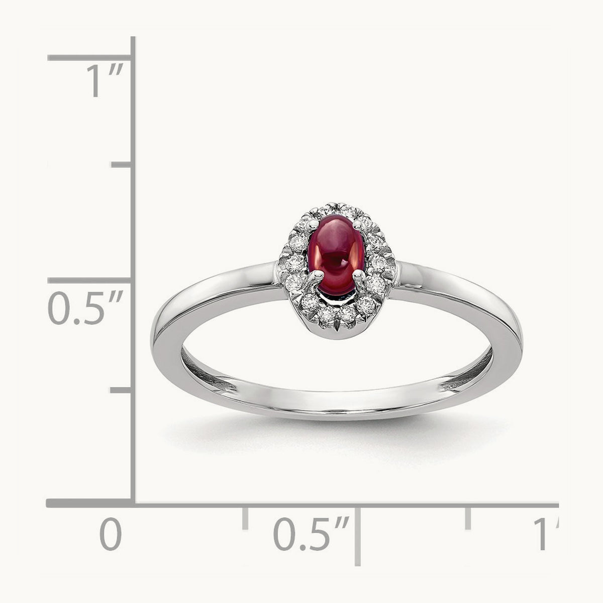 Diamond and Oval Cabochon Garnet Ring, 14K White Gold