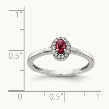 Diamond and Oval Cabochon Garnet Ring, 14K White Gold