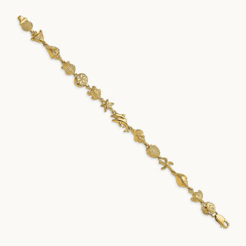 Nautical Combination w/ Dolphins Link Bracelet, 14K
