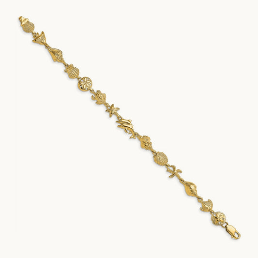 Nautical Combination w/ Dolphins Link Bracelet, 14K