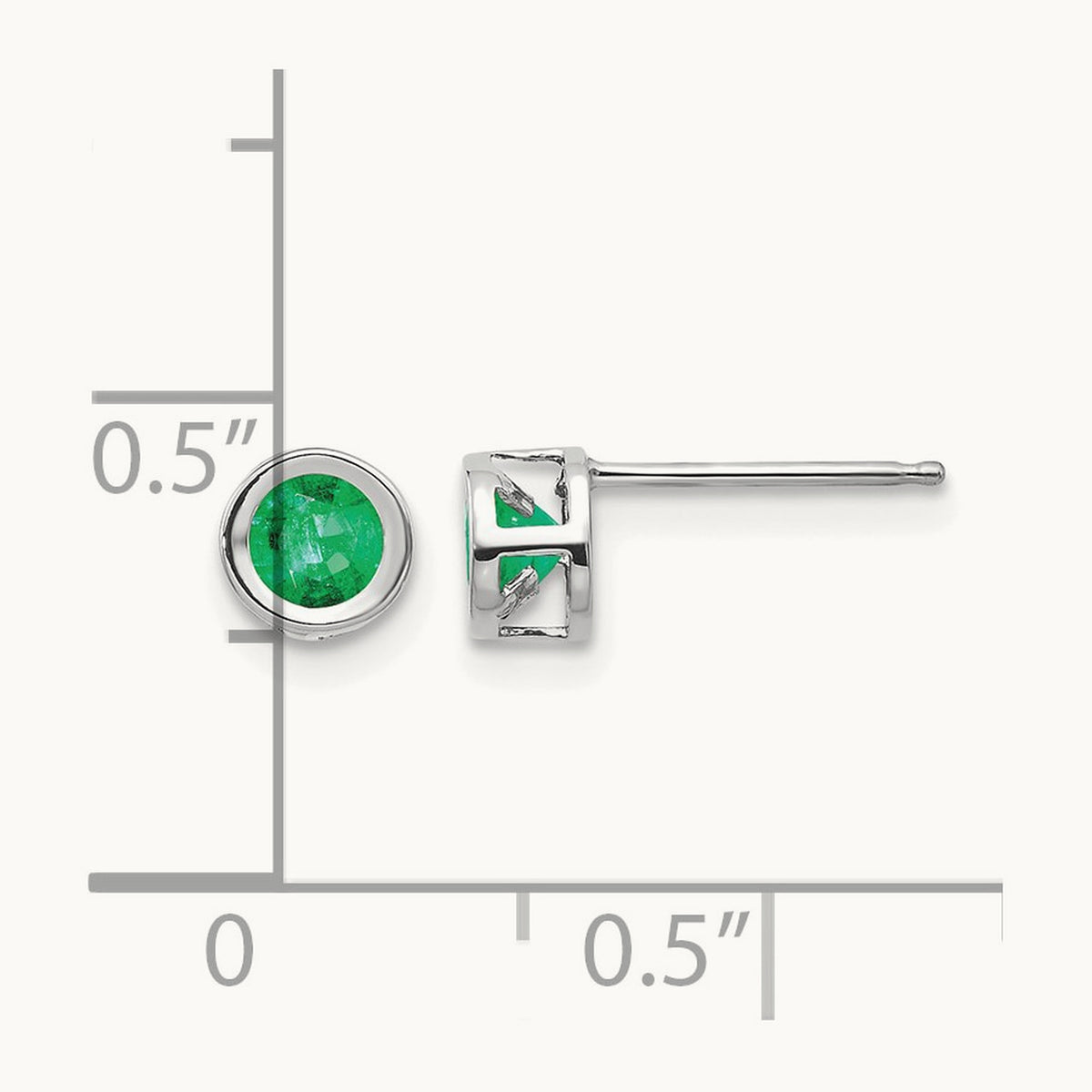 Bezel May/Emerald Post Earrings — 14K White Gold