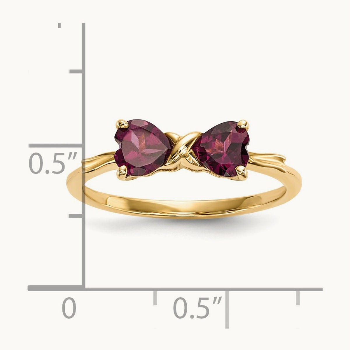 Polished Rhodolite Bow Ring, 14K Gold