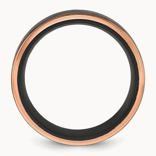 Polished w/Brushed Center Black and Rose IP Band, 8mm, Stainless Steel