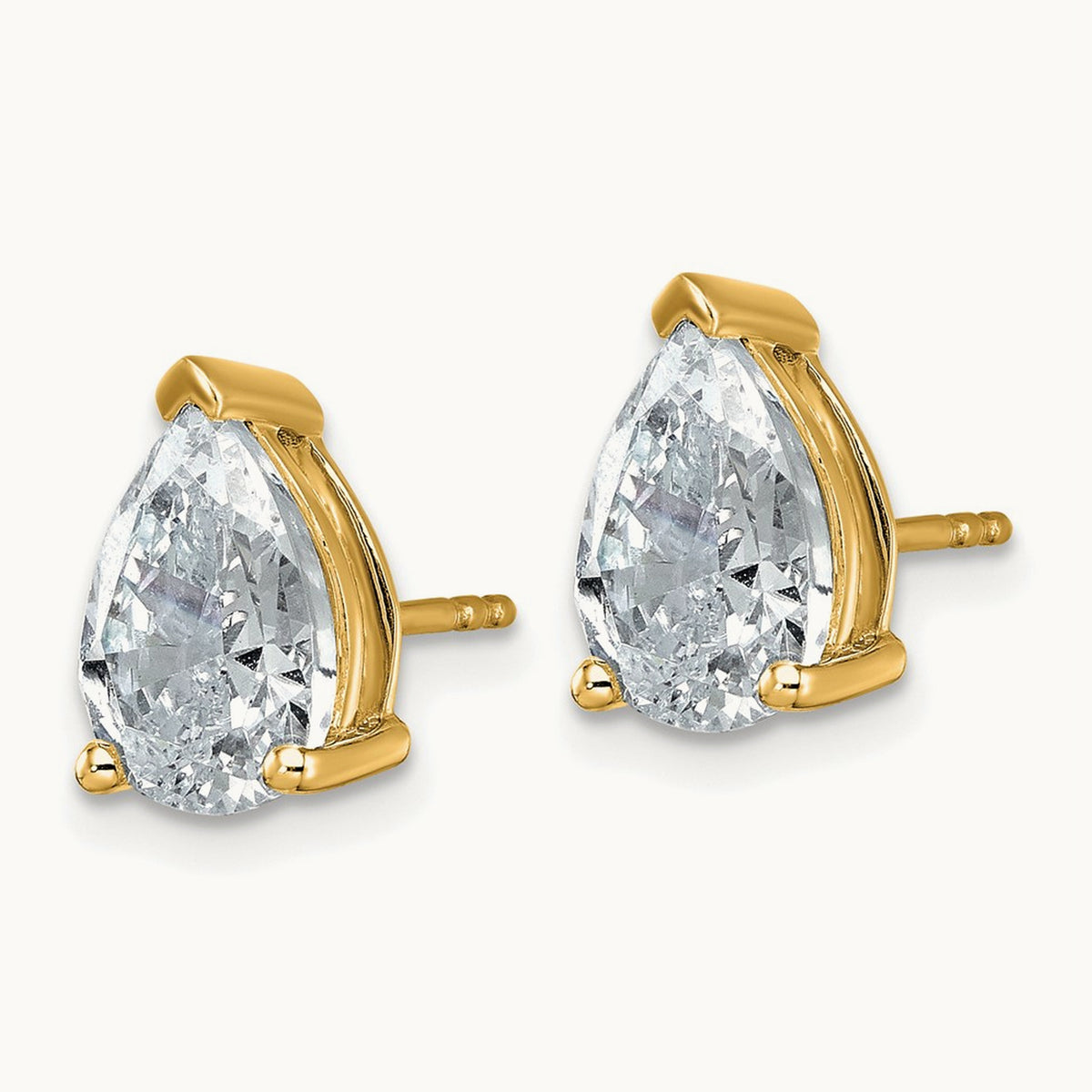 Pear 3 Prong Stud Earrings, 0.50-6.00 ct tw Lab-Grown Diamond — 4 ct, 14K Yellow Gold