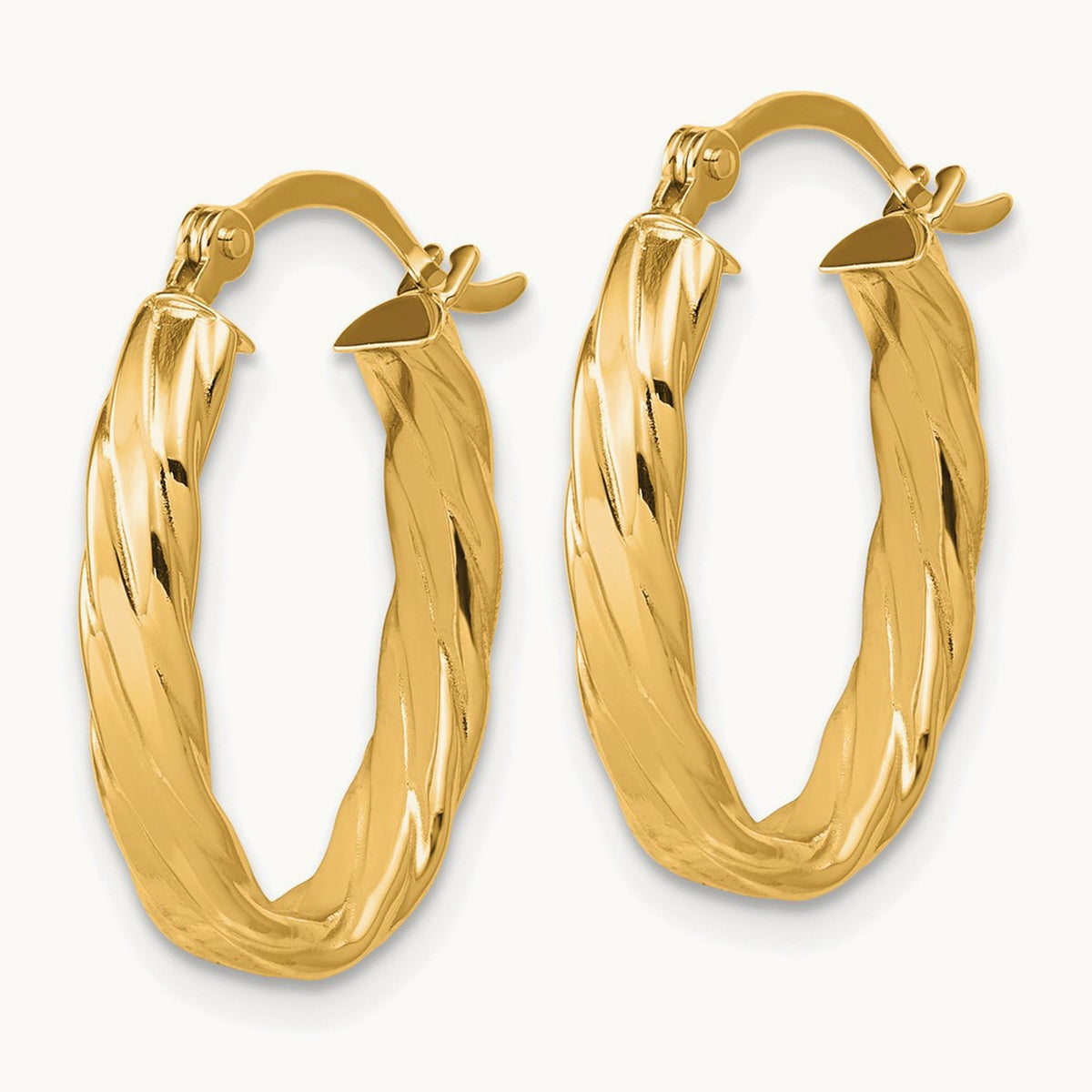 Patterned Oval Hoop Earrings — 14K Yellow Gold