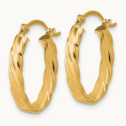 Patterned Oval Hoop Earrings — 14K Yellow Gold