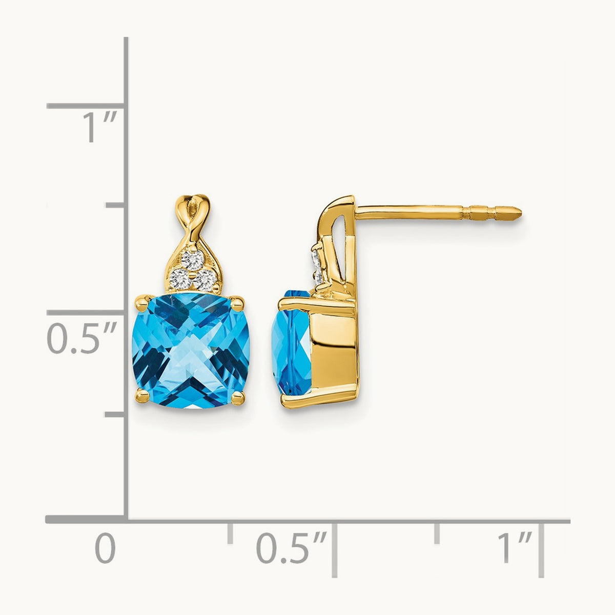 Checkerboard Blue Topaz and Diamond Earrings — 14K Yellow Gold