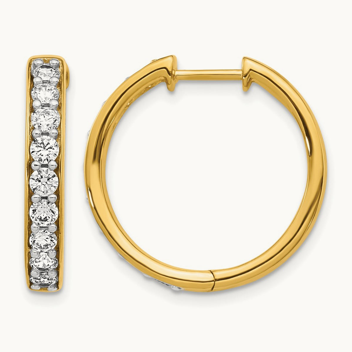 Diamond Hinged Hoop Earrings — 14K Yellow Gold, 1.26 ct