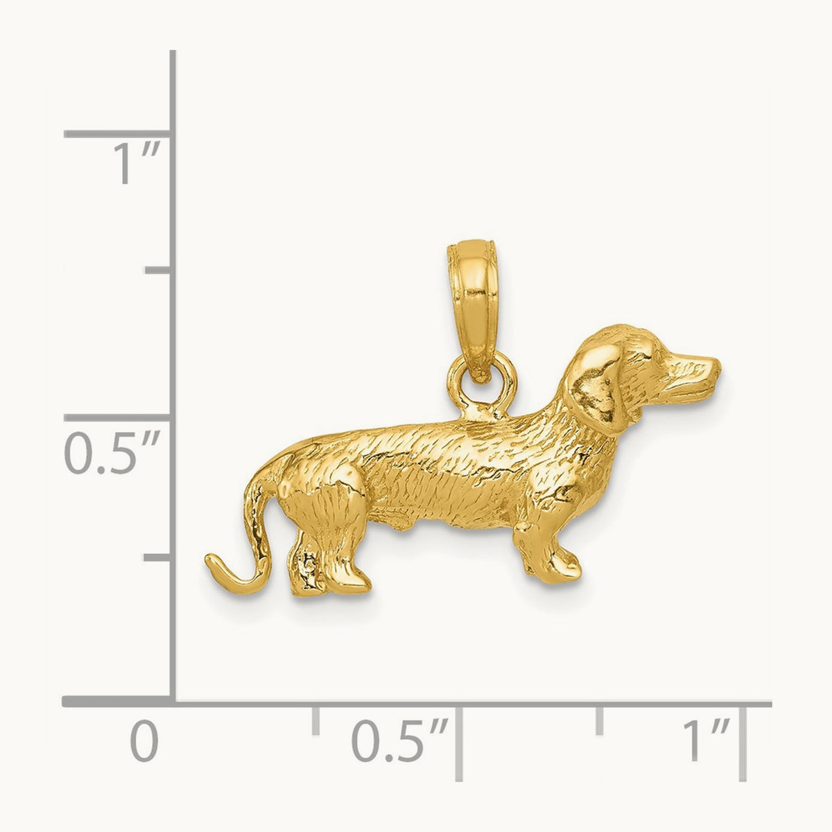 Solid Polished 3-D Wire Haired Dachshund Charm, 14K