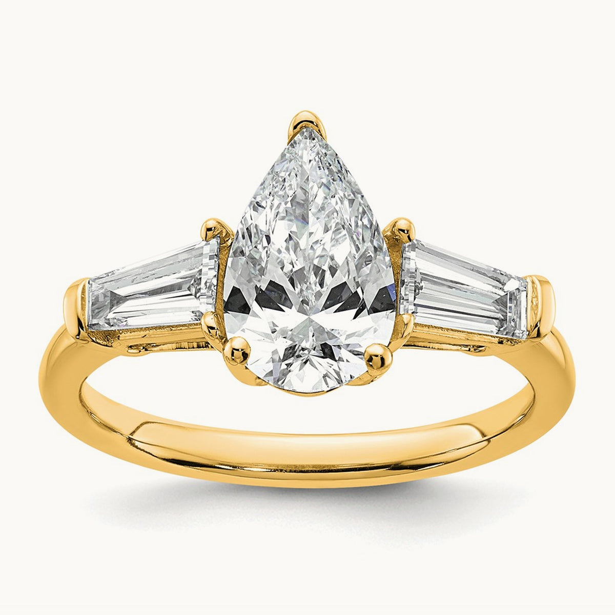 Pear/Baguette Engagement Ring — 14K Yellow Gold, 2 ct, 7