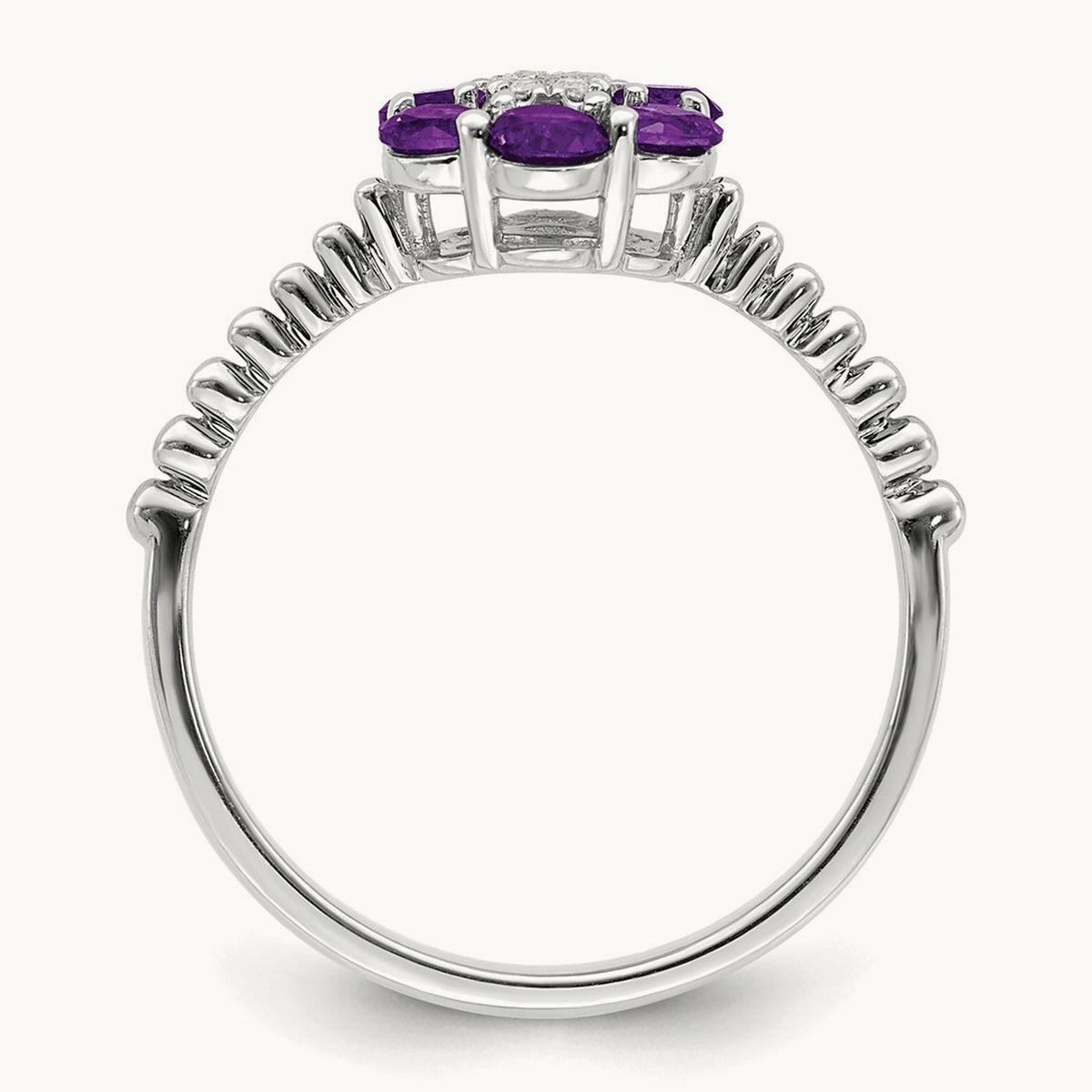 Amethyst and Diamond Floral Ring, 14K White Gold