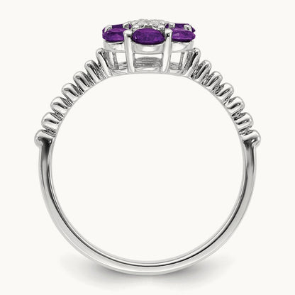 Amethyst and Diamond Floral Ring, 14K White Gold