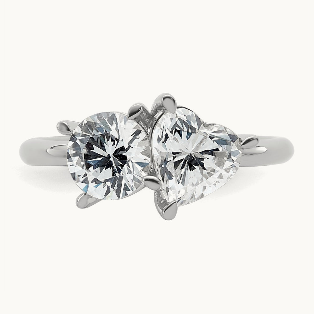 Round & Heart 2 Stone Engagement Ring, 2.00 ct tw Lab-Grown Diamond — 14K White Gold