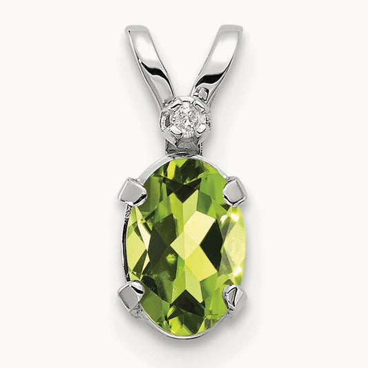 Diamond and Peridot Birthstone Pendant, 14K White Gold