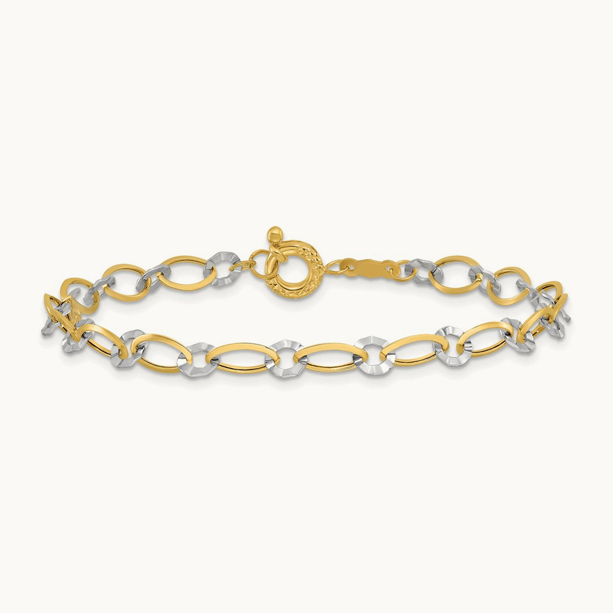 Oval and Diamond Cut Circle Bracelet, 14K Two-tone