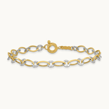Oval and Diamond Cut Circle Bracelet, 14K Two-tone