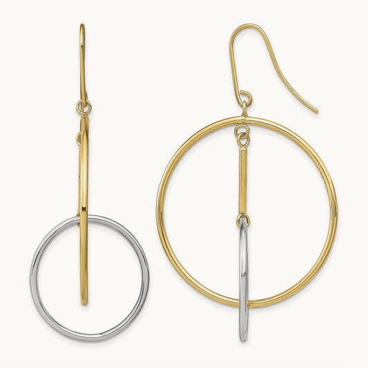 Double Circle & Bar Dangle Earrings, 14K Two-tone