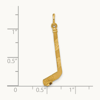 Satin Diamond-cut Hockey Stick Charm — 14K Yellow Gold