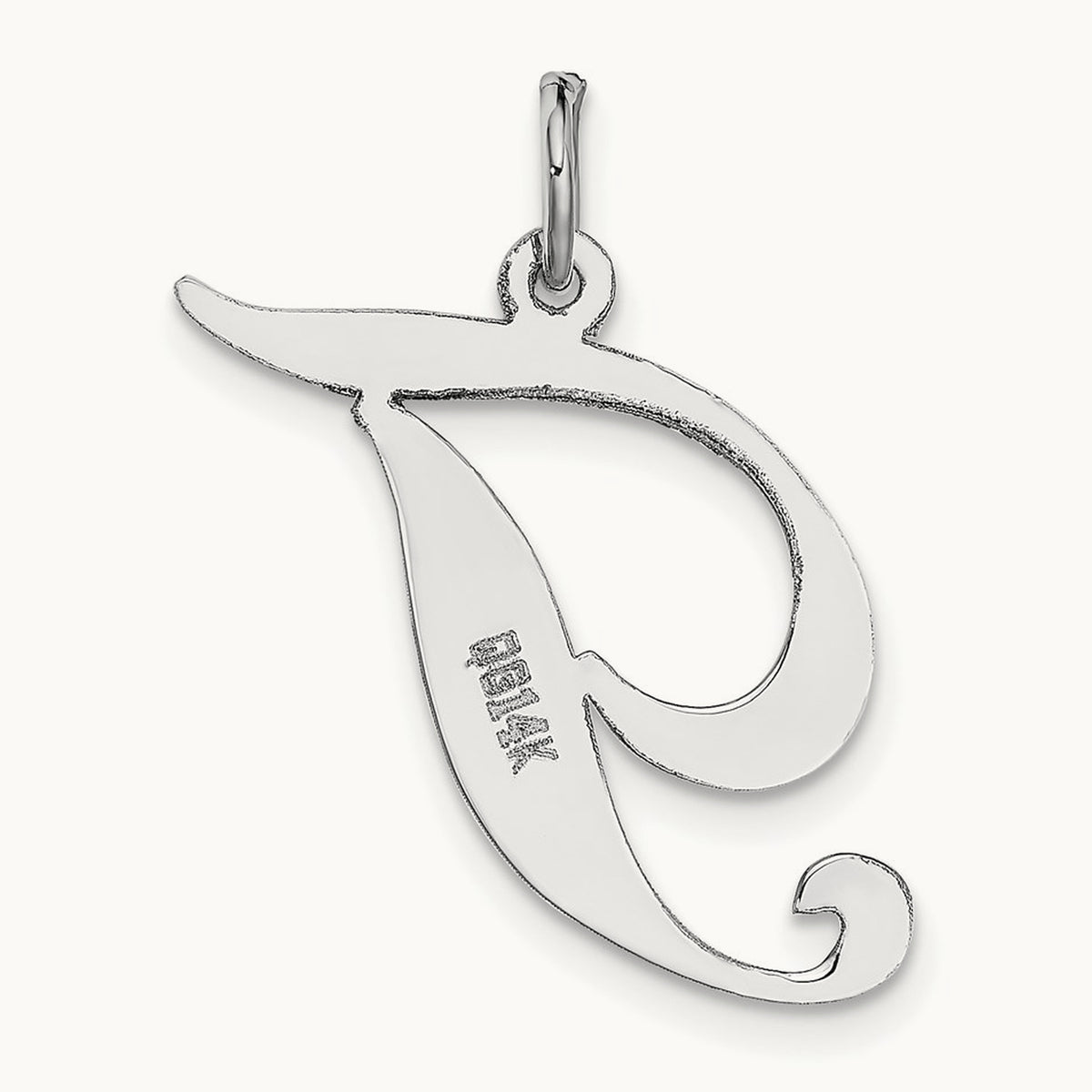 Large Fancy Script Initial Charm — 14K White Gold, T