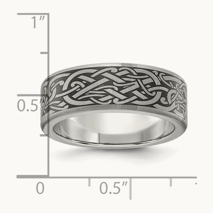 Brushed Laser Design Band, 8mm, Titanium