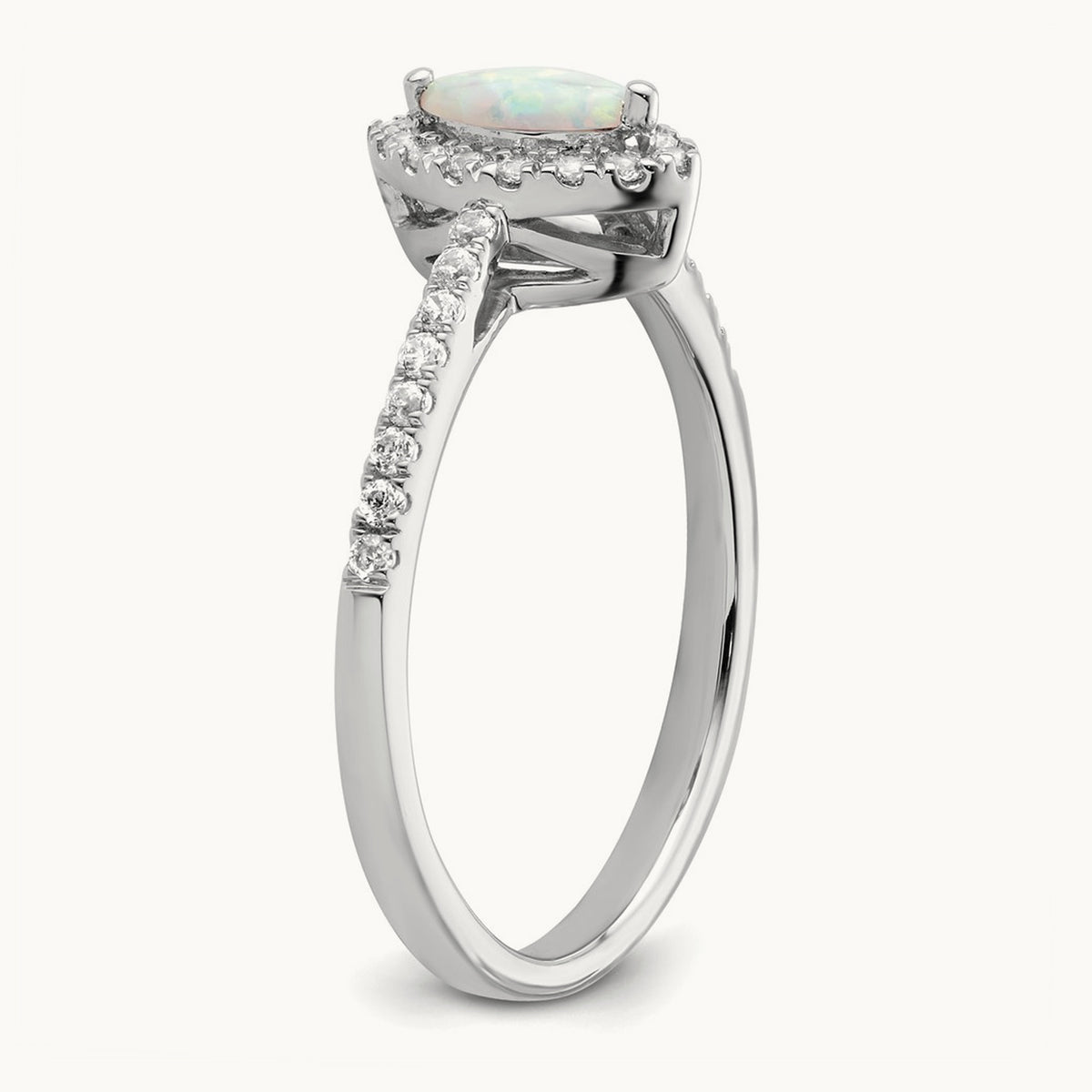 Created Opal October Birthstone Ring, 0.20 ct tw Lab-Grown Diamond