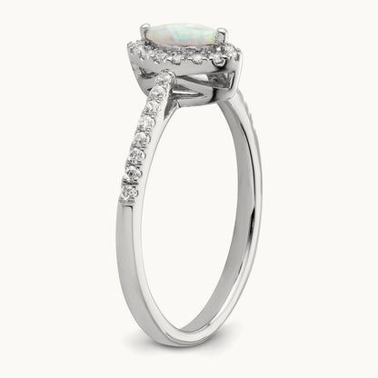 Created Opal October Birthstone Ring, 0.20 ct tw Lab-Grown Diamond