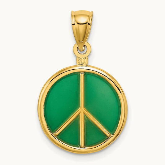 3-D Green Enameled Peace Symbol Charm, 14K
