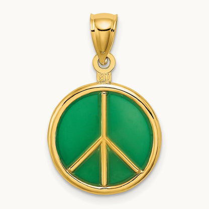 3-D Green Enameled Peace Symbol Charm, 14K