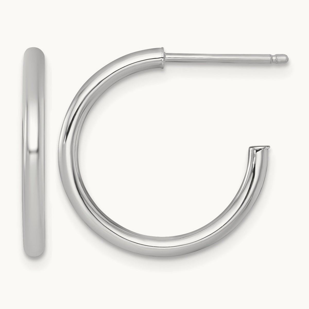 2.0 x Polished Post Hoop Earrings — 14K White Gold