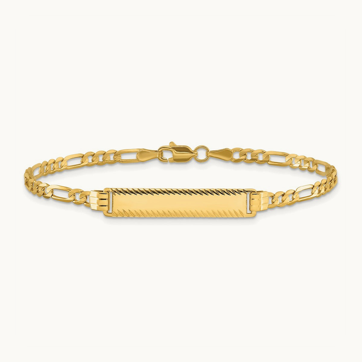 Figaro Diamond Cut ID Bracelet, 3.0mm, 14K