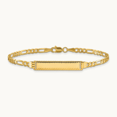 Figaro Diamond Cut ID Bracelet, 3.0mm, 14K