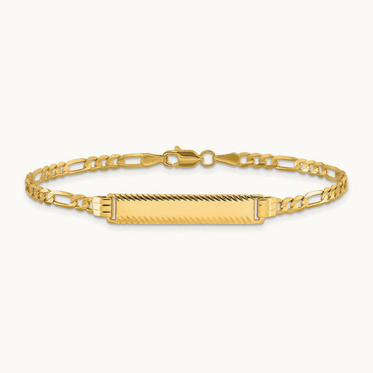 Figaro Diamond Cut ID Bracelet, 3.0mm, 14K