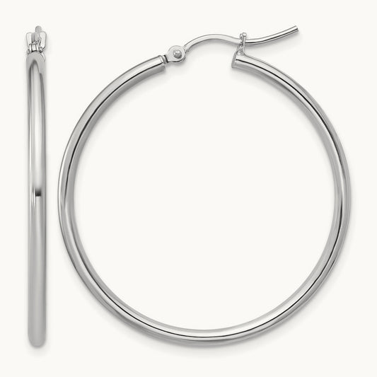Polished Hinged Hoop Earrings, 10K White Gold — Leslie's