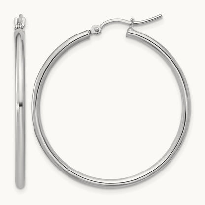 Polished Hinged Hoop Earrings, 10K White Gold — Leslie's