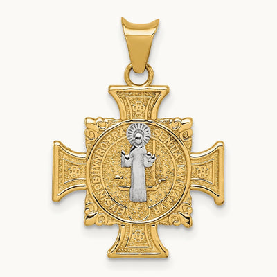 w/Rhodium St. Benedict Semi-solid Pendant, 14K