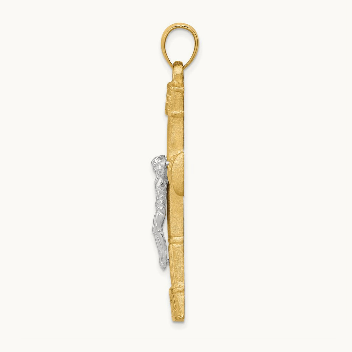 Brushed & Polished Greek Key Crucifix Pendant, 14K Two-tone