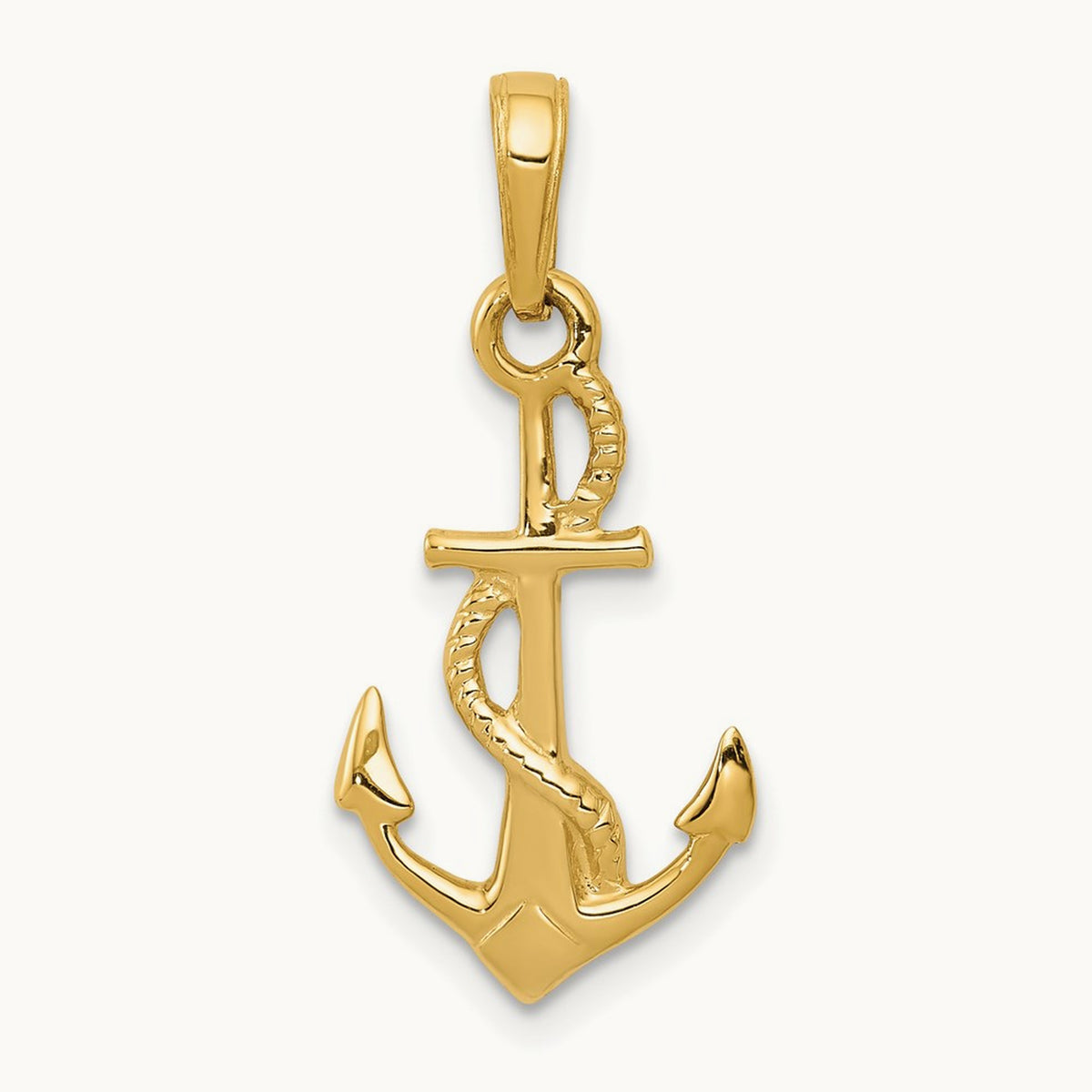 Solid Polished 3-D Anchor Pendant — 14K Yellow Gold