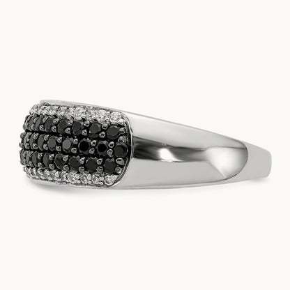 White and Black Diamond Band Ring, 14K White Gold