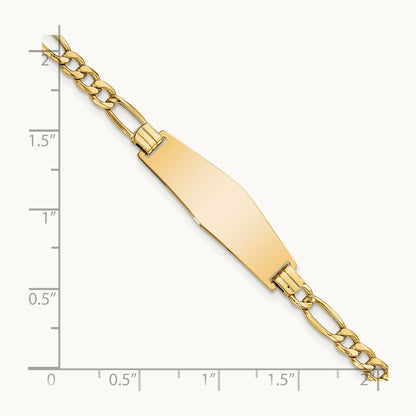 Semi-solid Soft Diamond Shape Figaro Link ID Bracelet, 14K