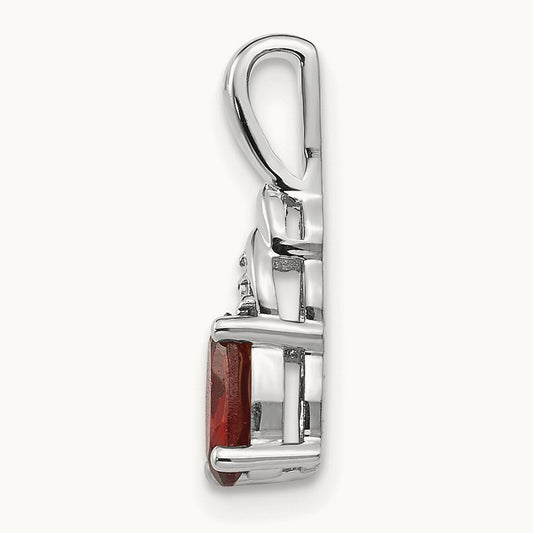 Garnet and Diamond Pendant — 14K White Gold