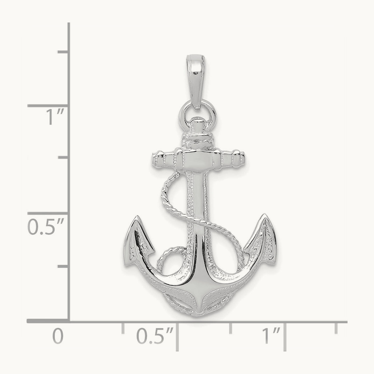Anchor with Rope Pendant — 14K White Gold, 33mm