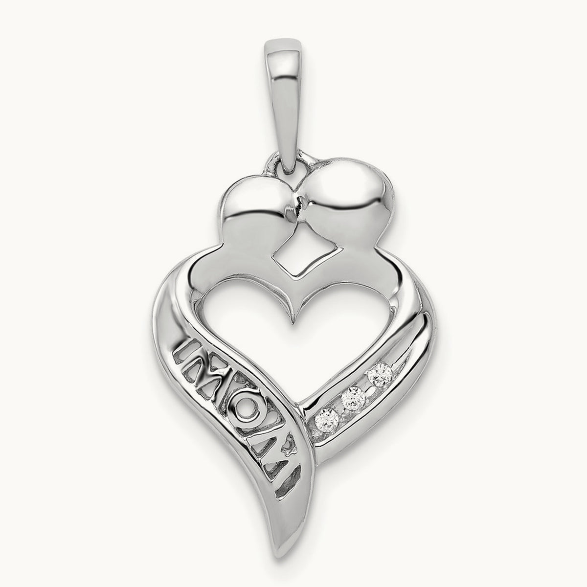 Diamond MOM Heart Pendant, 14K White Gold