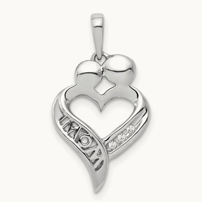 Diamond MOM Heart Pendant, 14K White Gold