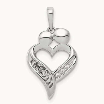 Diamond MOM Heart Pendant, 14K White Gold