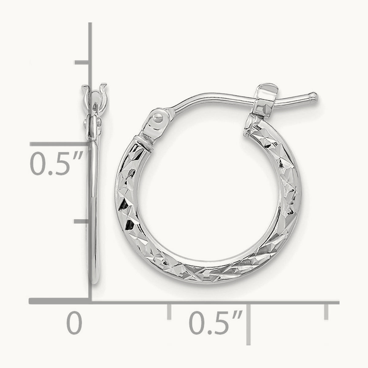 Polished and Diamond-cut Hoop Earrings — 14K White Gold