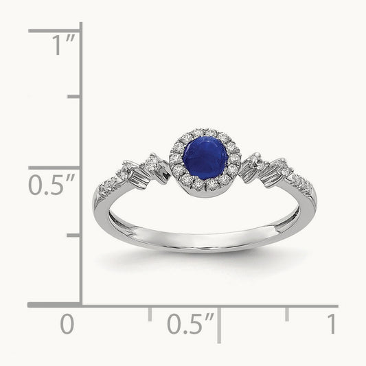 Diamond and Cabochon Sapphire Halo Ring, 14K White Gold