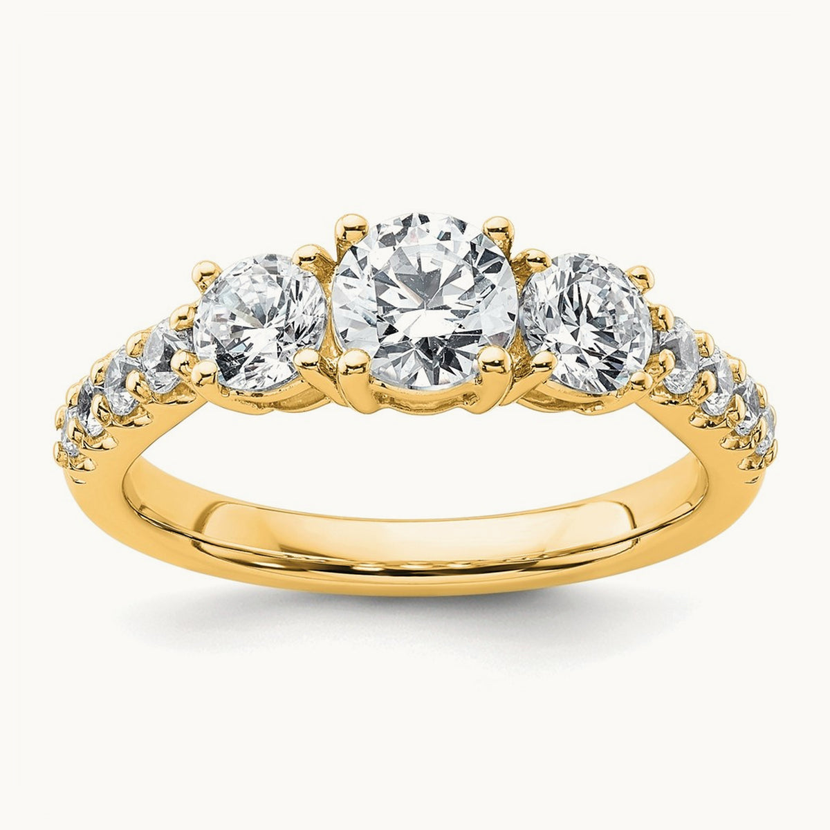 Round Semi-Mount 3 Stone Engagement Ring, 0.75-1.50 ct tw Lab-Grown Diamond — 1 1/2 ct · VS (Best), 14K Yellow Gold, 7