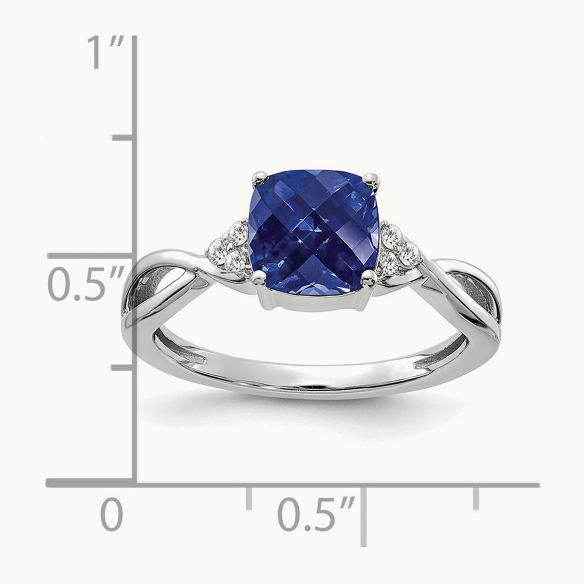 Checkerboard Created Sapphire and Lab-Grown Diamond Ring — 14K White Gold